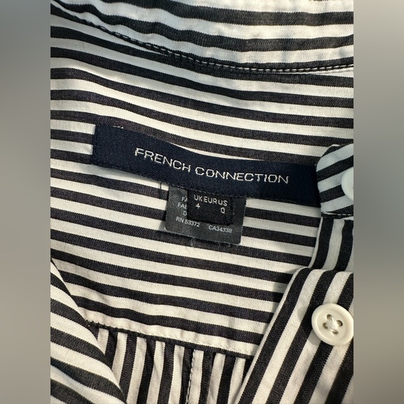 FRENCH CONNECTION Contrasting Summer Stripe Blouse Top Shirt Black White Peplum - Picture 9 of 11